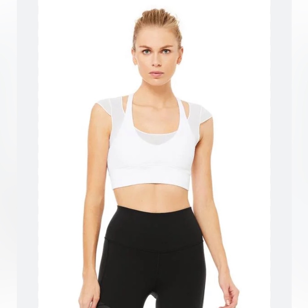 Alo Yoga Joyful Layered Sports Bra with Mesh Overlay. Size Small